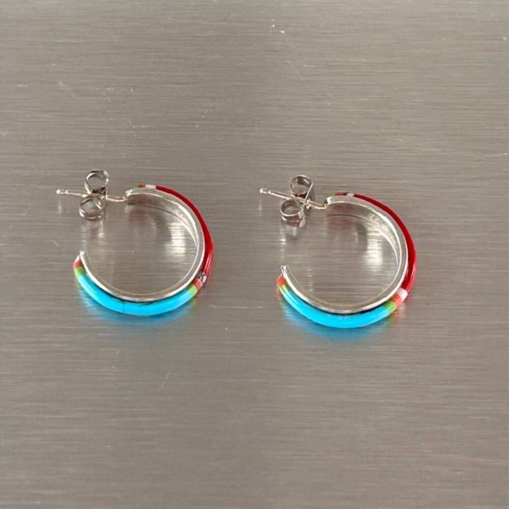 Dainty Hoop Earrings/Multi-stone Inlay/Sterling Silver